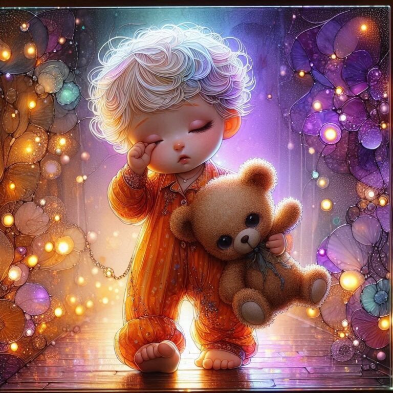 Dreamy Girl with Teddy on Glass