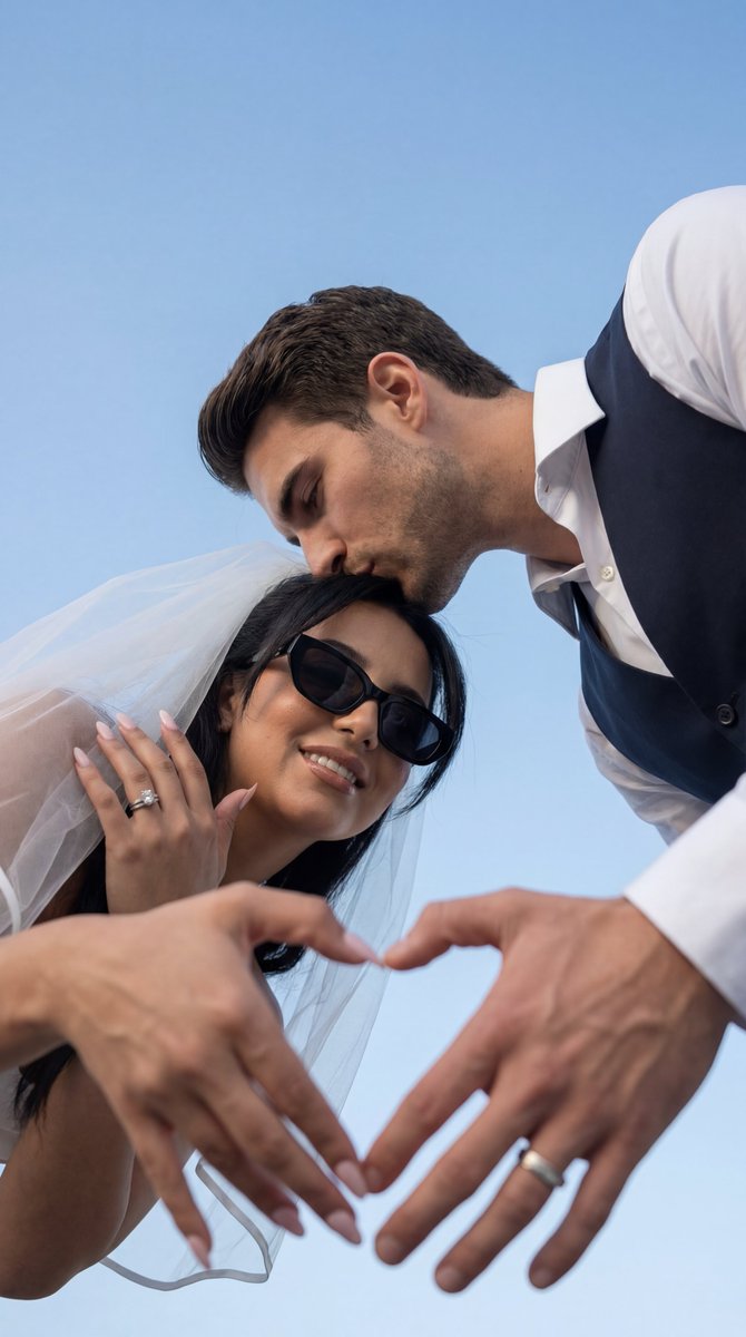 Low-Angle Romantic Wedding Portrait