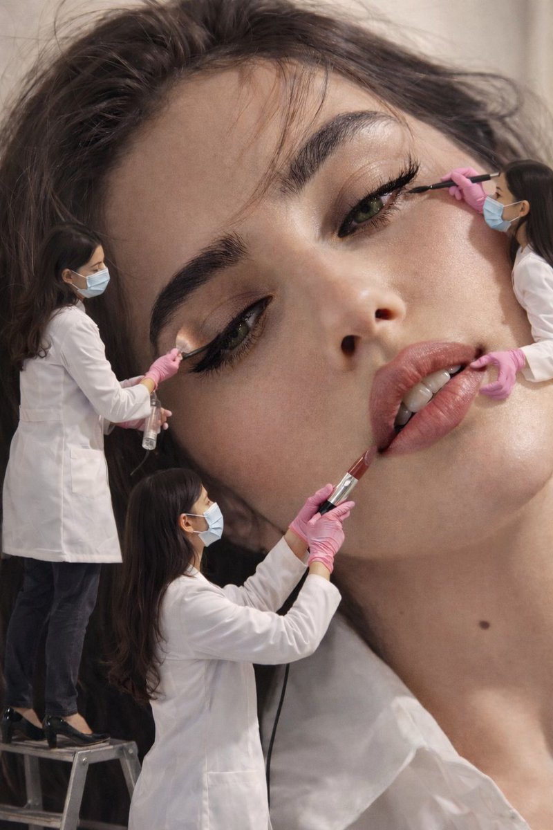 Miniature Makeup Artists on Giant Face