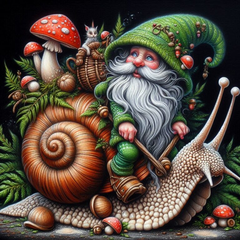 Whimsical Gnome on Snail Shell