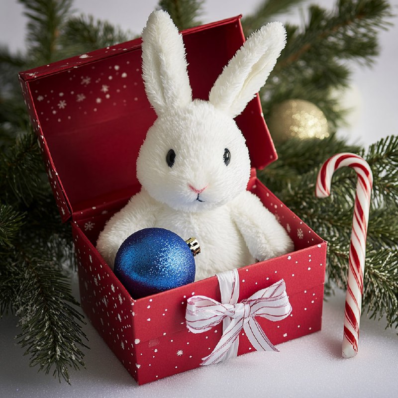 White Rabbit in Red Gift Box