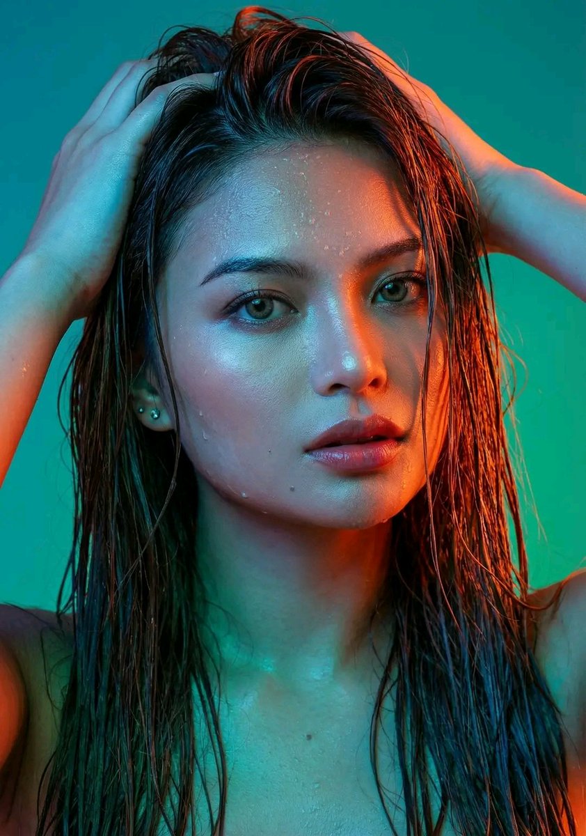 Neon Glow Wet Hair Portrait