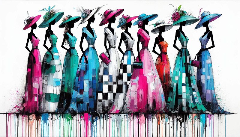 Whimsical Abstract Painting: Ladies’ Day at the Races