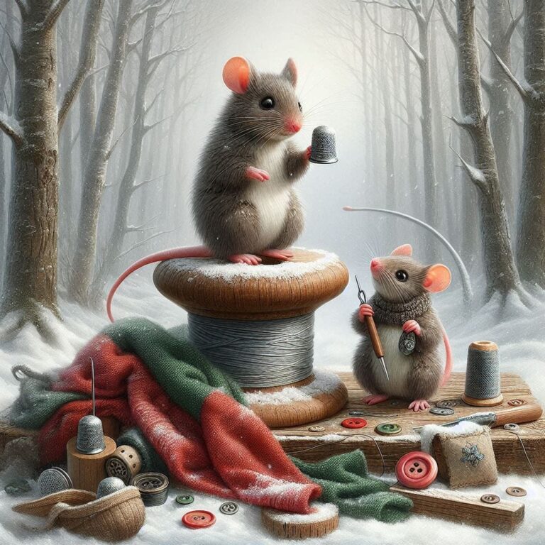Whimsical Mice in Snowy Forest