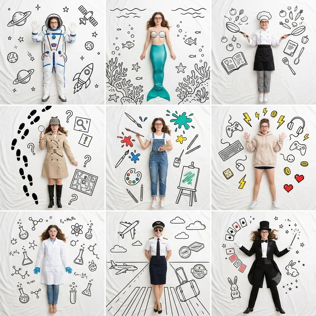 9-Panel Transforming Girl Collage