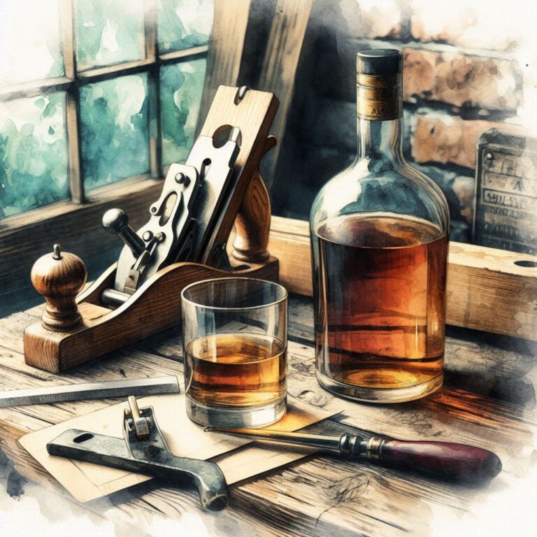 Vintage Workbench with Bourbon and Tools