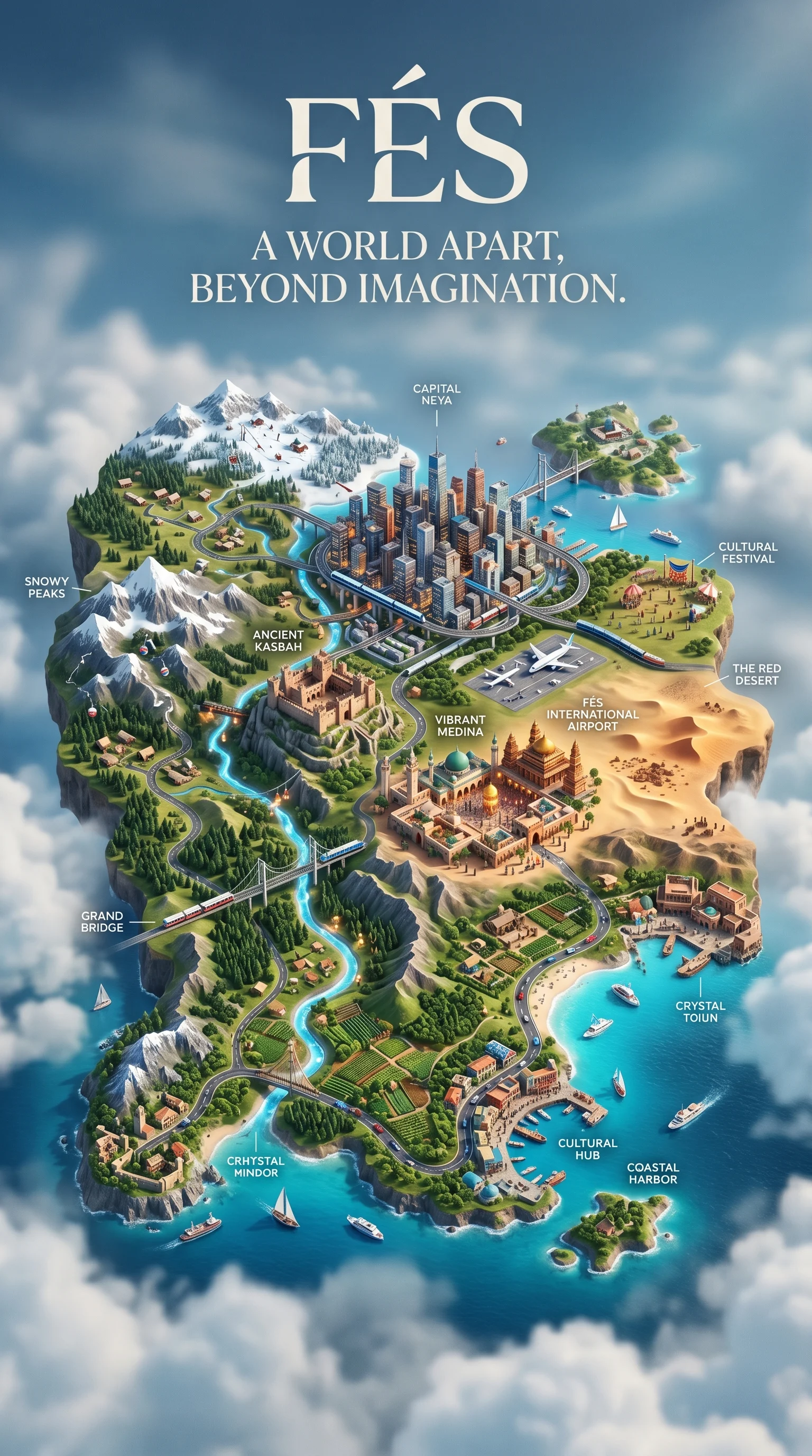 Hyperreal Floating Fes Travel Poster