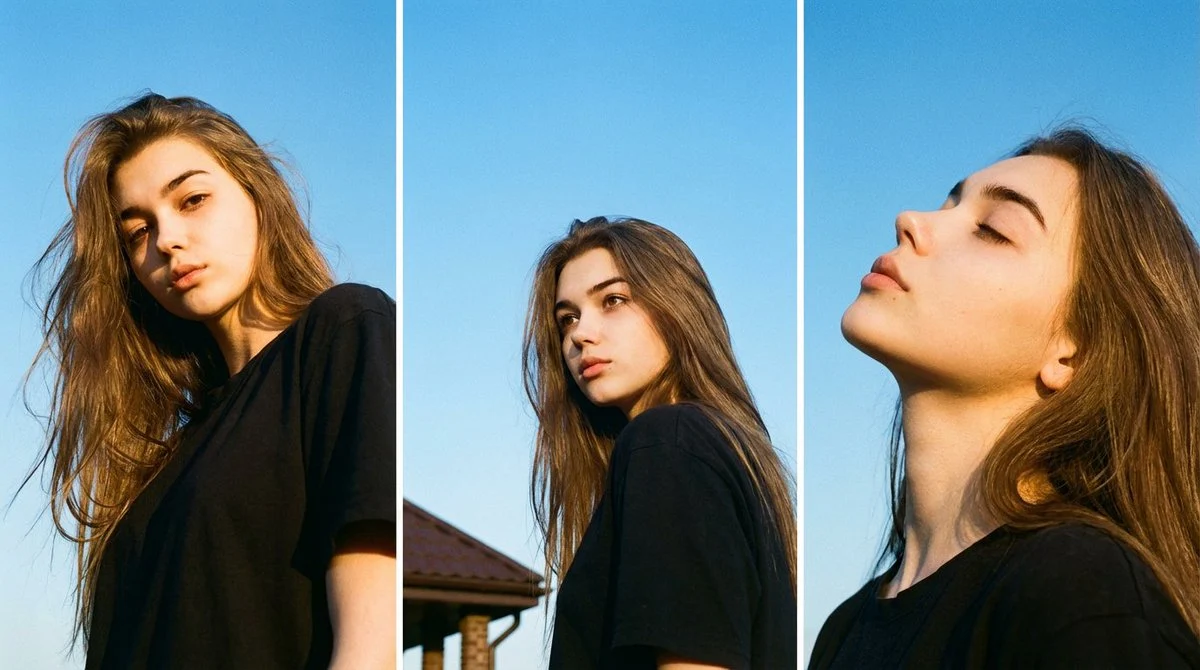 Blue Sky Female Triptych Portrait