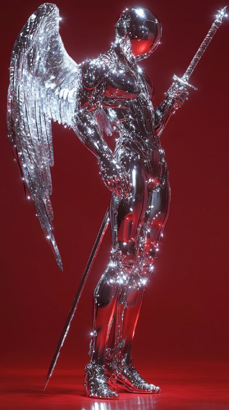 Chrome Angel Woman with Silver Sword
