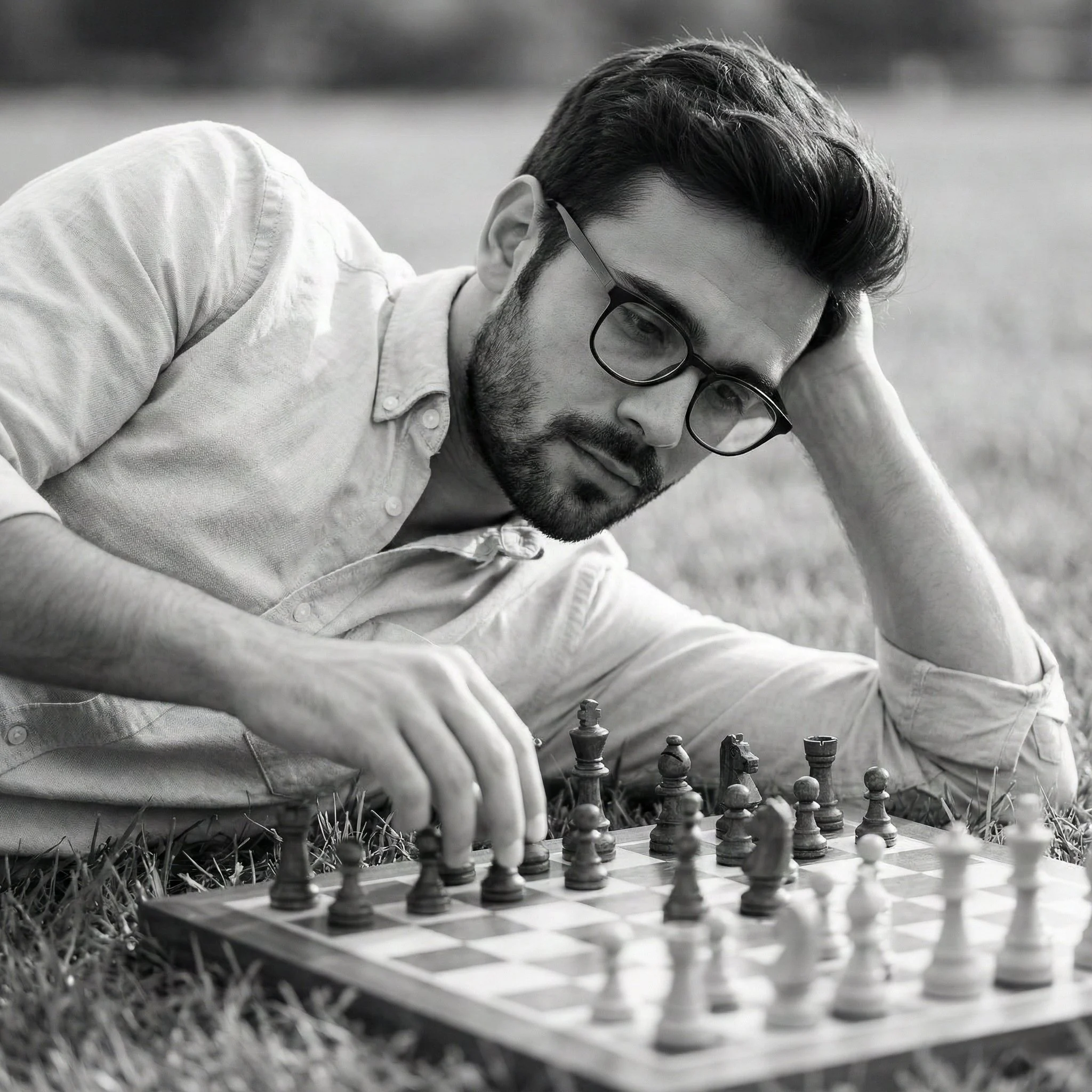 Chess Contemplation in Grass