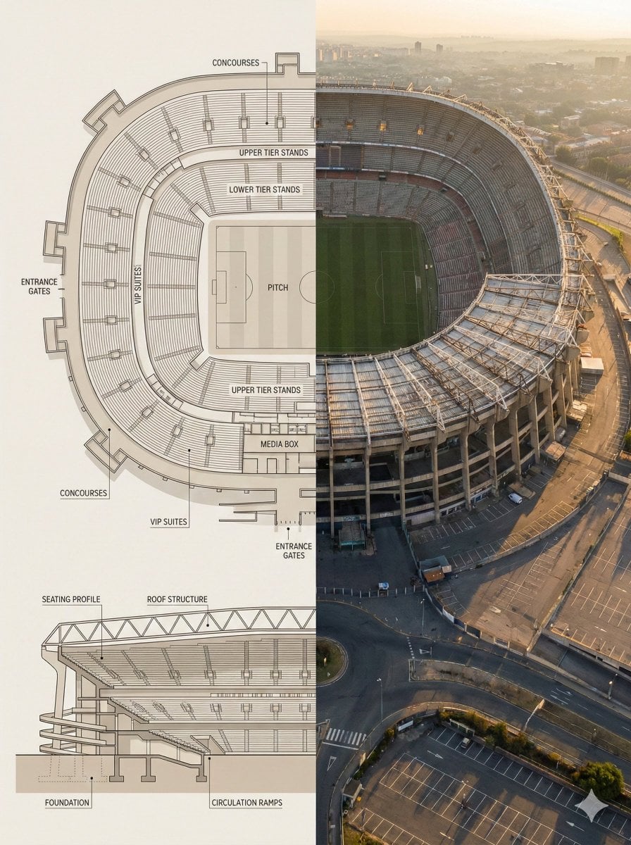 Architectural Blueprint And Aerial Reality