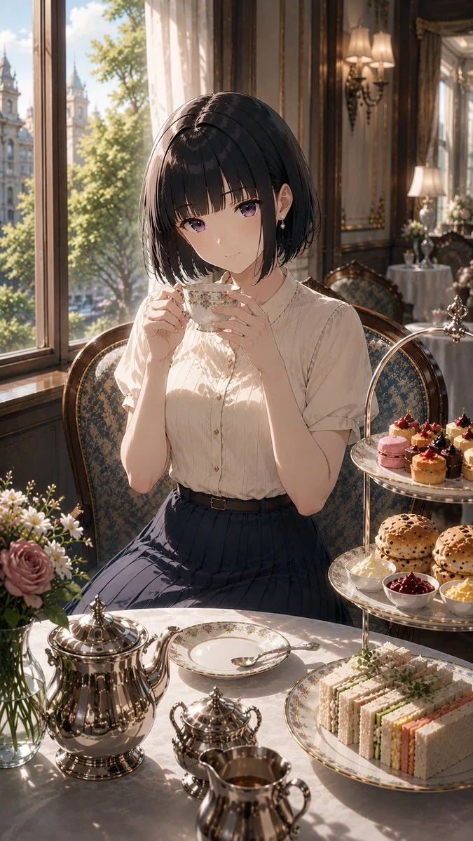 Elegant British Afternoon Tea Anime Style