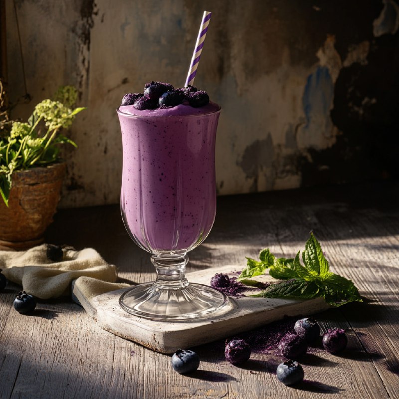 Blueberry Milkshakes Side Angle Glass