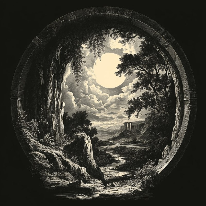 Vintage Engraving Lush Landscape Design