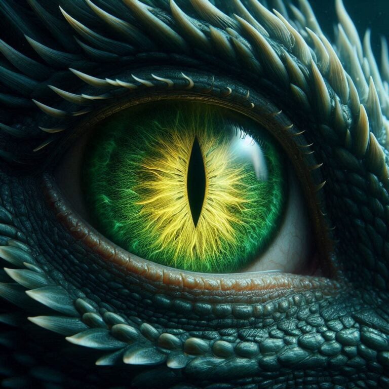 Closeup of Luminous Green Dragon Eye