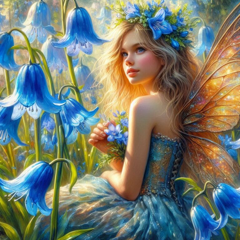 Photorealistic Flower Fairy Among Bluebells