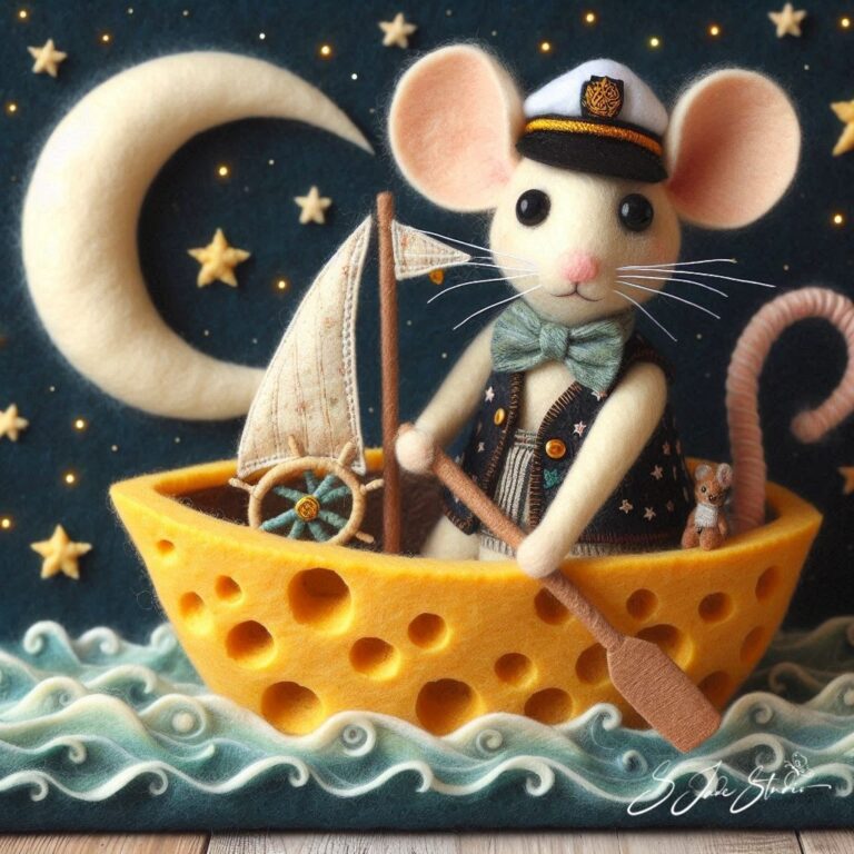 Mouse Captain Rowing Cheese Boat Art