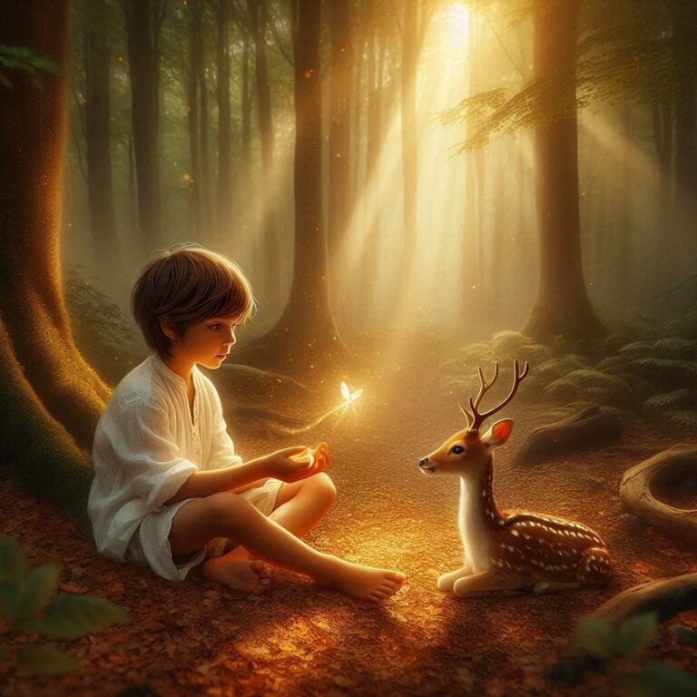 Magical Forest Scene with Young Boy