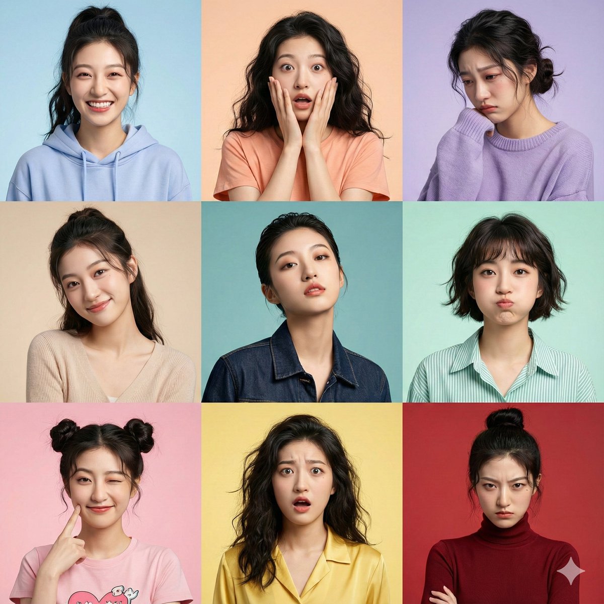 Nine-Panel Emotion Portrait Grid