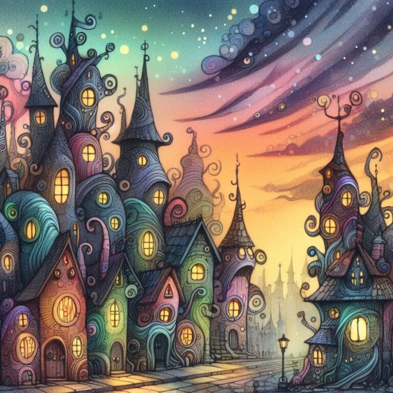 Whimsical Fantasy Street Pastel Watercolor