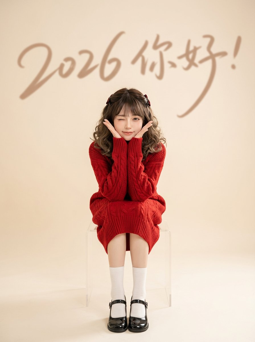 Red Knit 2026 New Year Portrait