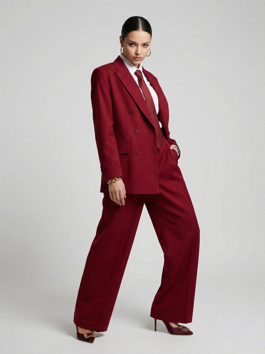 Burgundy Power Suit Editorial
