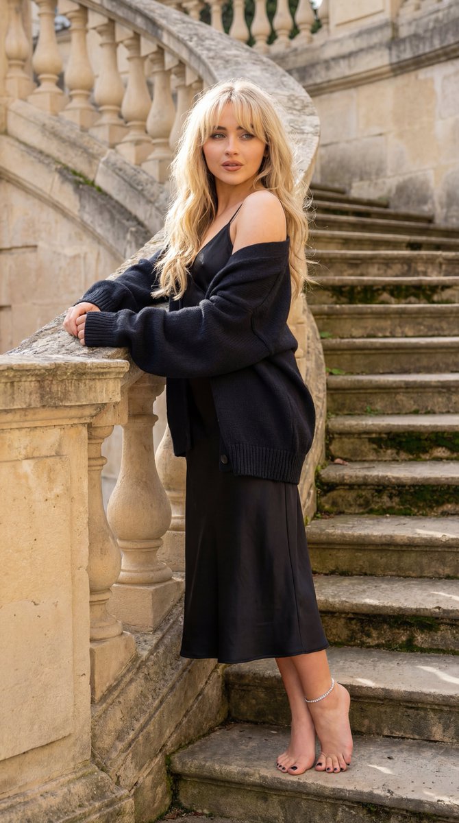 Blonde Beauty on Stone Staircase