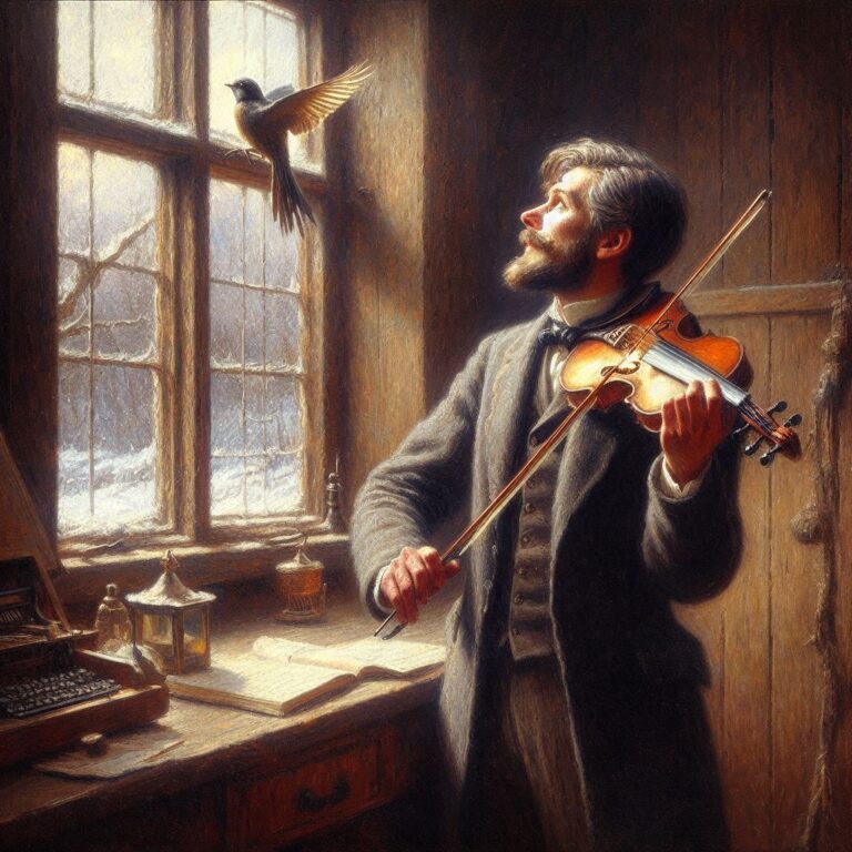 Man Playing Violin with Bird