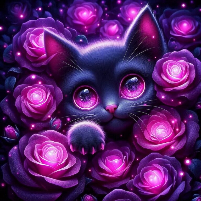 Enchanting Dark Fantasy Kitten Illustration