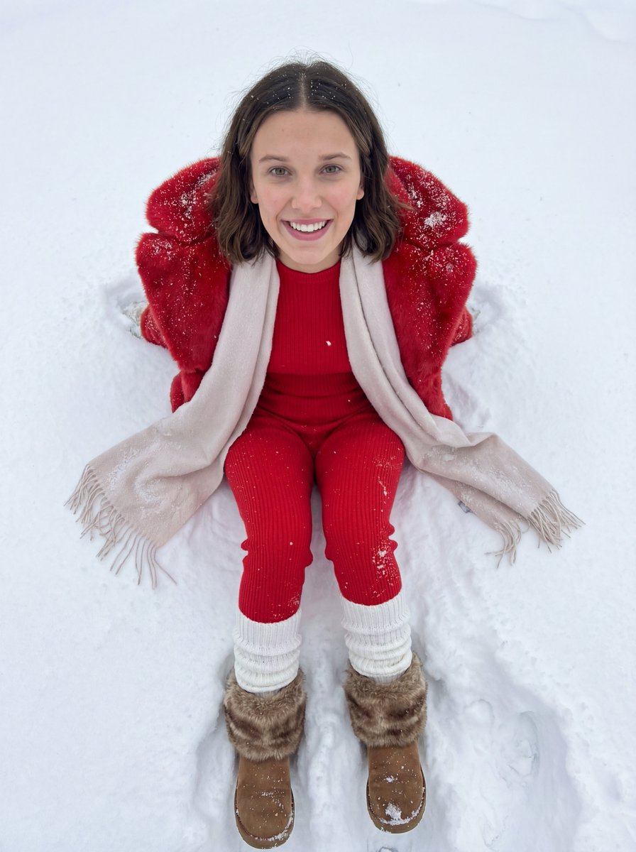 Red Fur Coat Snow Portrait