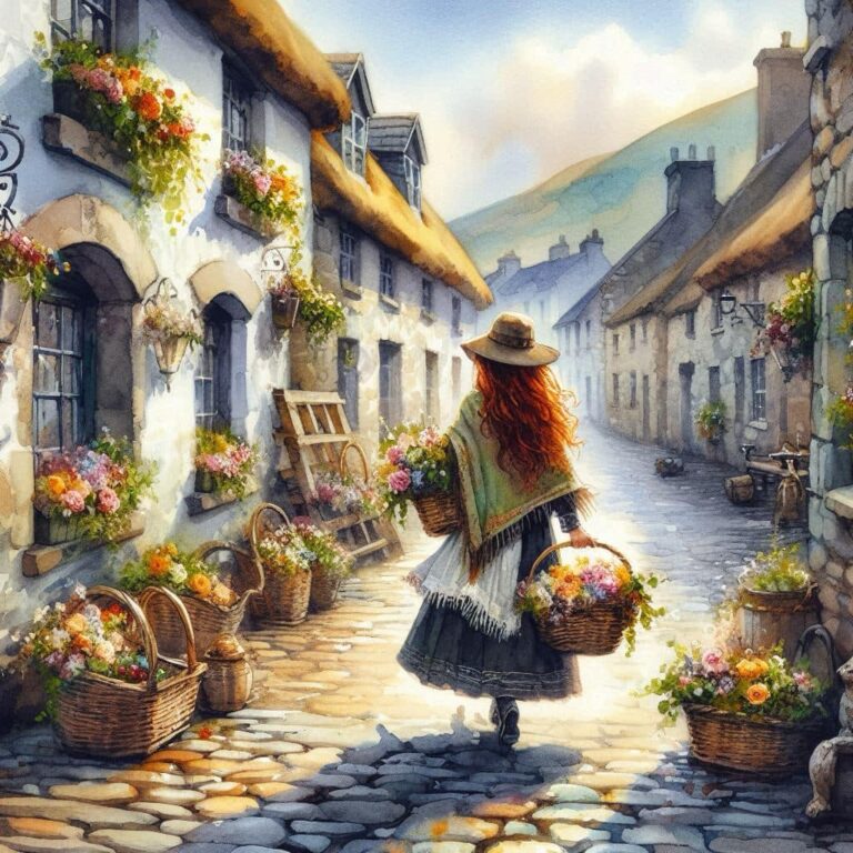 Irish Town Girl with Flower Basket
