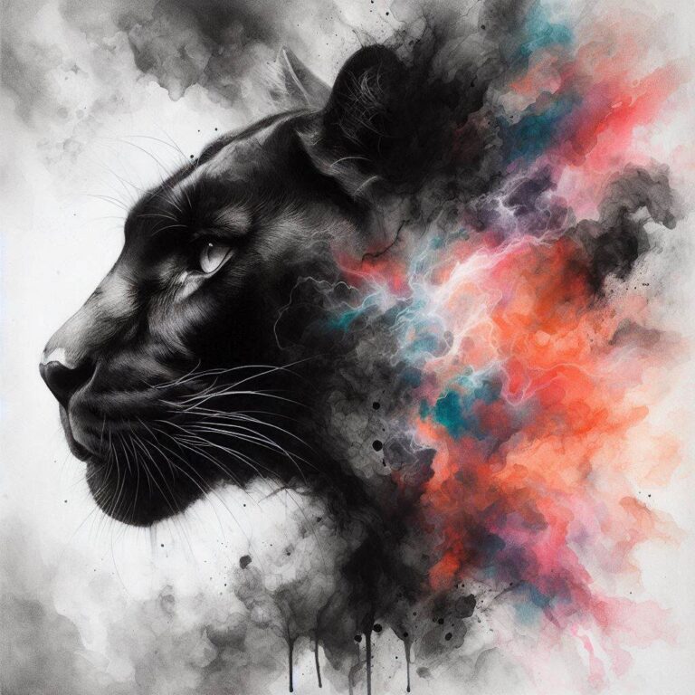 Charcoal and Watercolor Panther Fusion