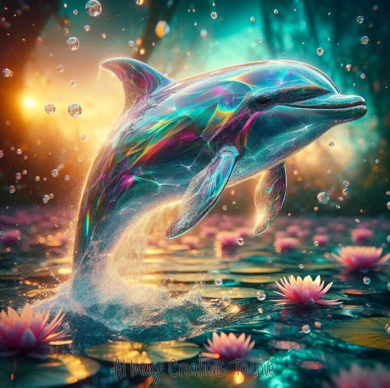 Dolphins.  Iridescent Dolphin Fountain Splash
