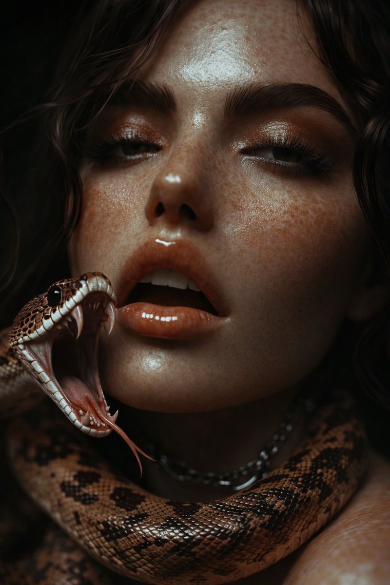 Serpentine Gaze: Wet Skin Portrait