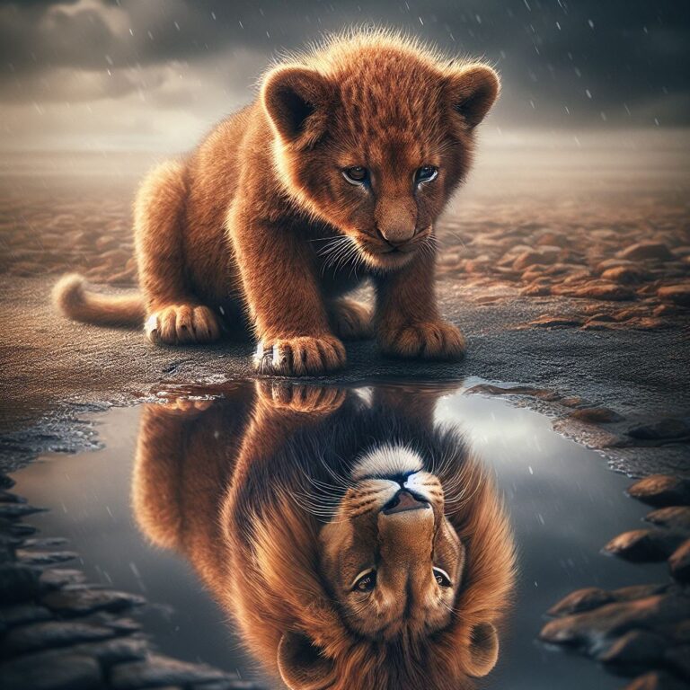 Strong Baby Lion Reflection