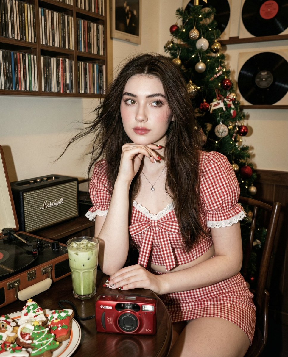 Vintage Cafe Girl Portrait