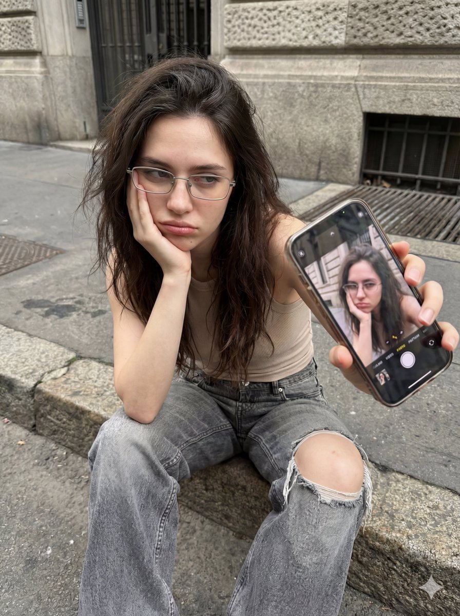 Bored Girl Meta Selfie Curb