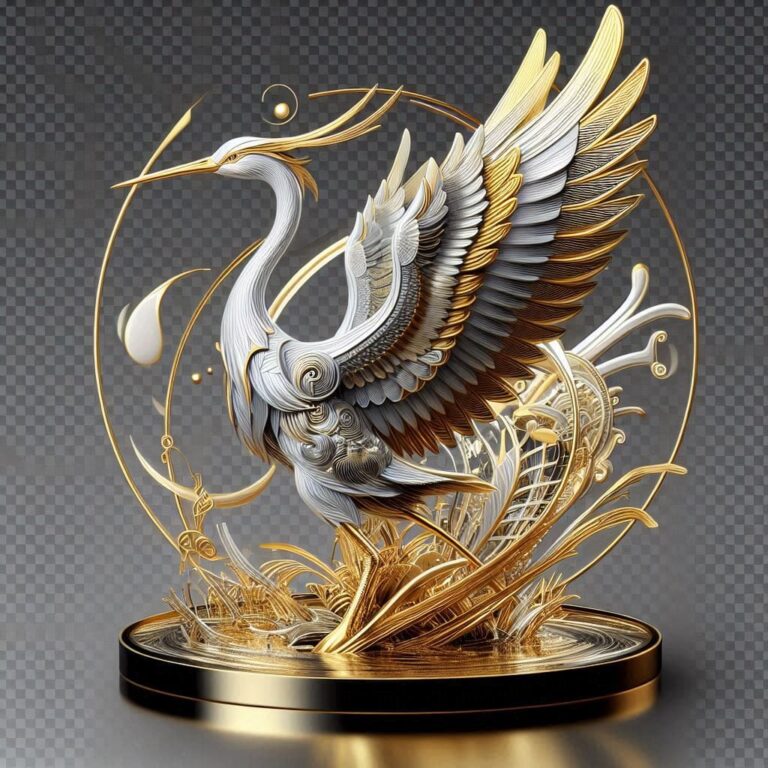 Gold and Silver Japanese Crane Art