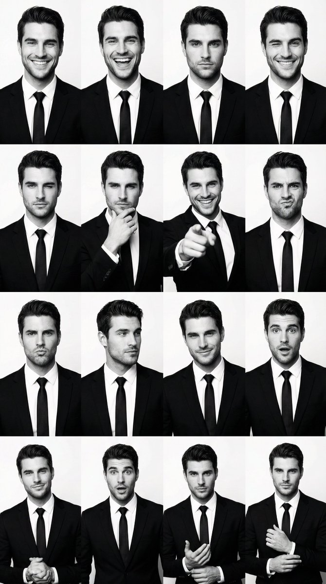 Black and White Suit Expression Grid