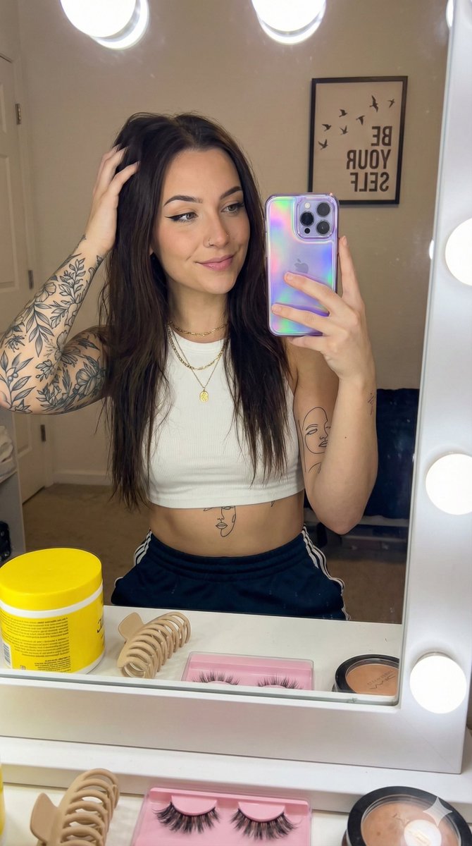 Tattooed Girl Mirror Selfie
