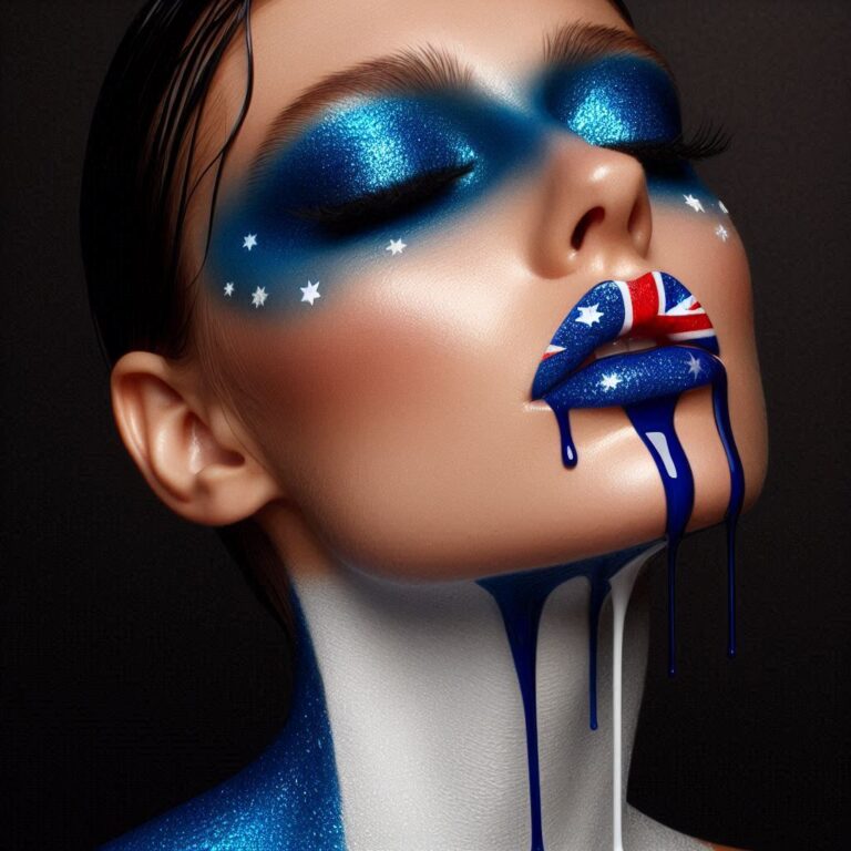 Electric Blue Glitter and Painted Lips