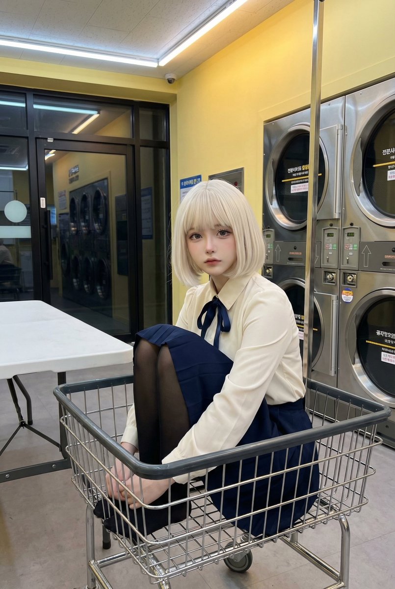 Doll-like Model In Laundromat
