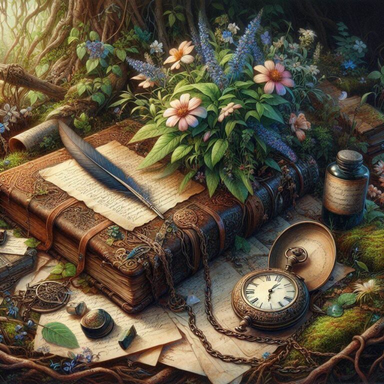 Fantasy Diary and Inkwell Illustration