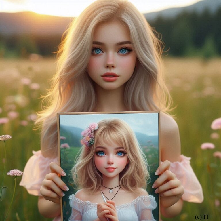 Realistic Girl with Self-Portrait