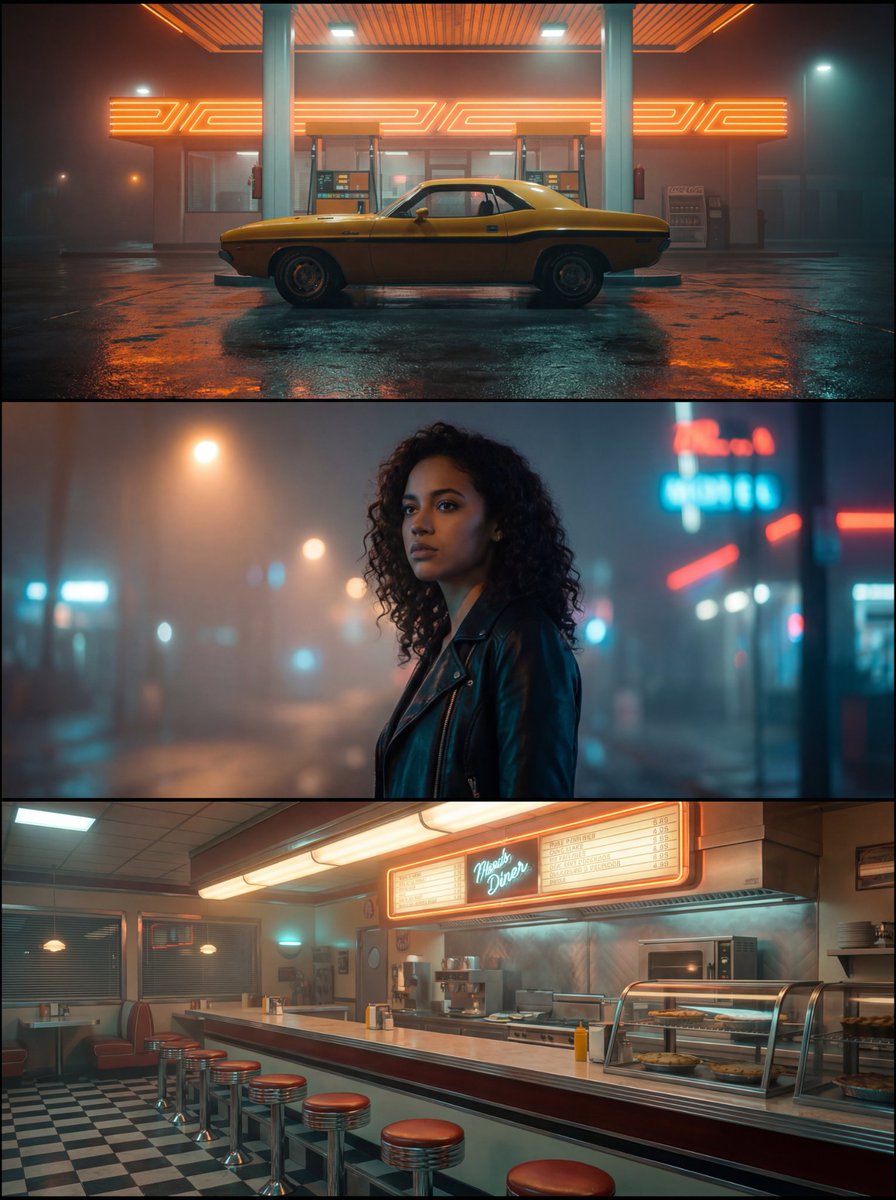 Retro Neon Noir Triptych Montage