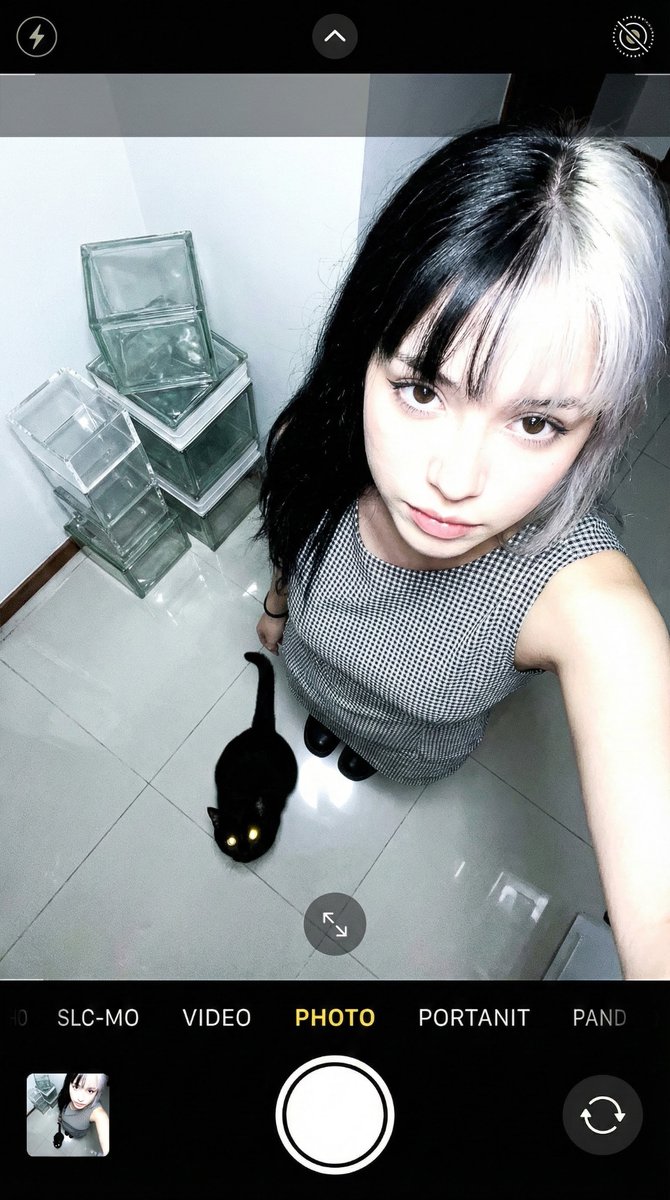 Girl Selfie With Black Cat