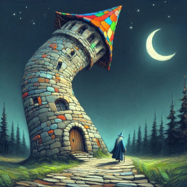 Crooked Stone Tower Night Sky