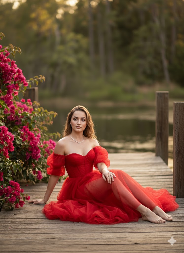Lady in Red by the Lake