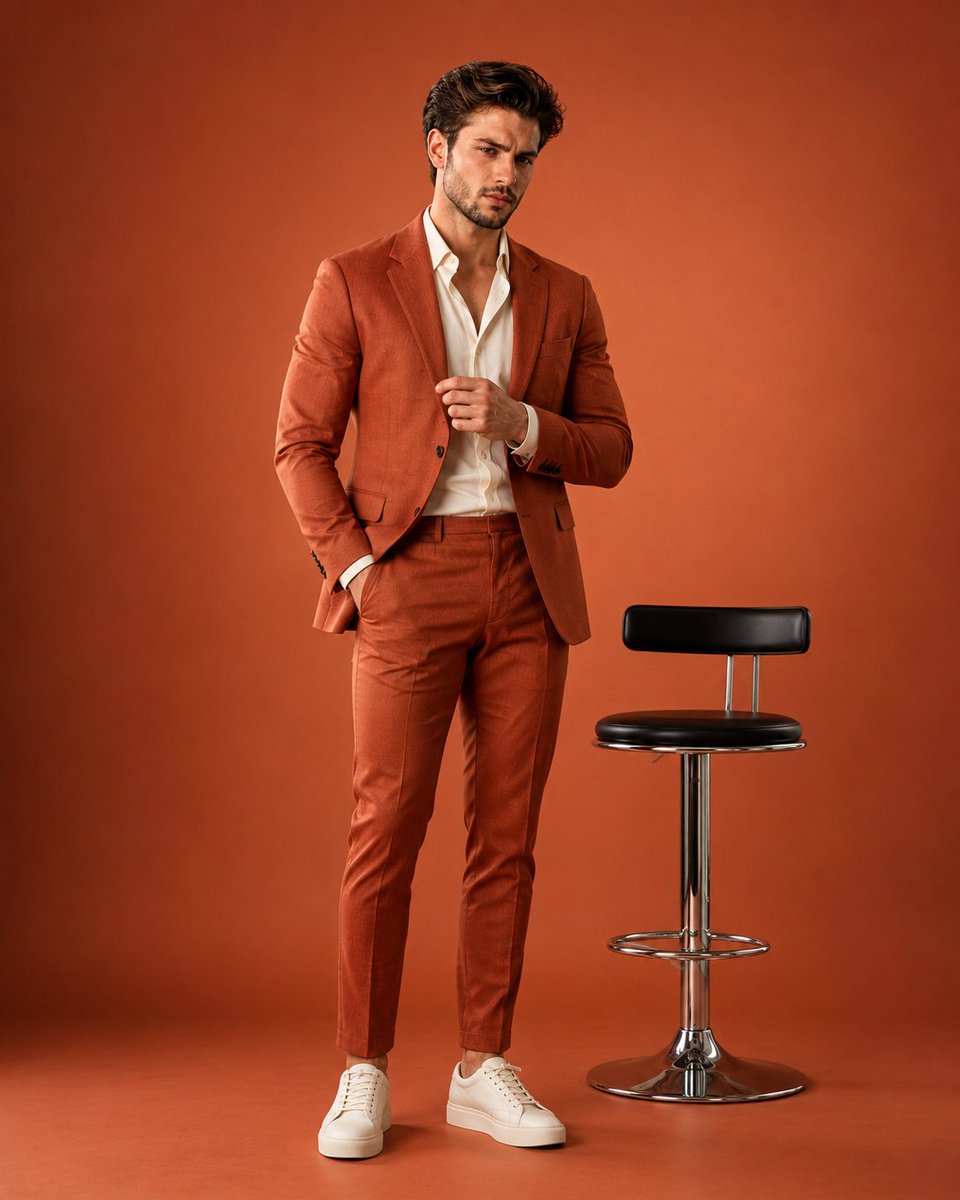 Burnt Orange Suit Fashion Editorial Portrait