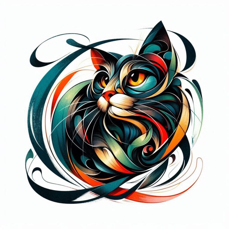 Abstract Calligraphic Cat Design